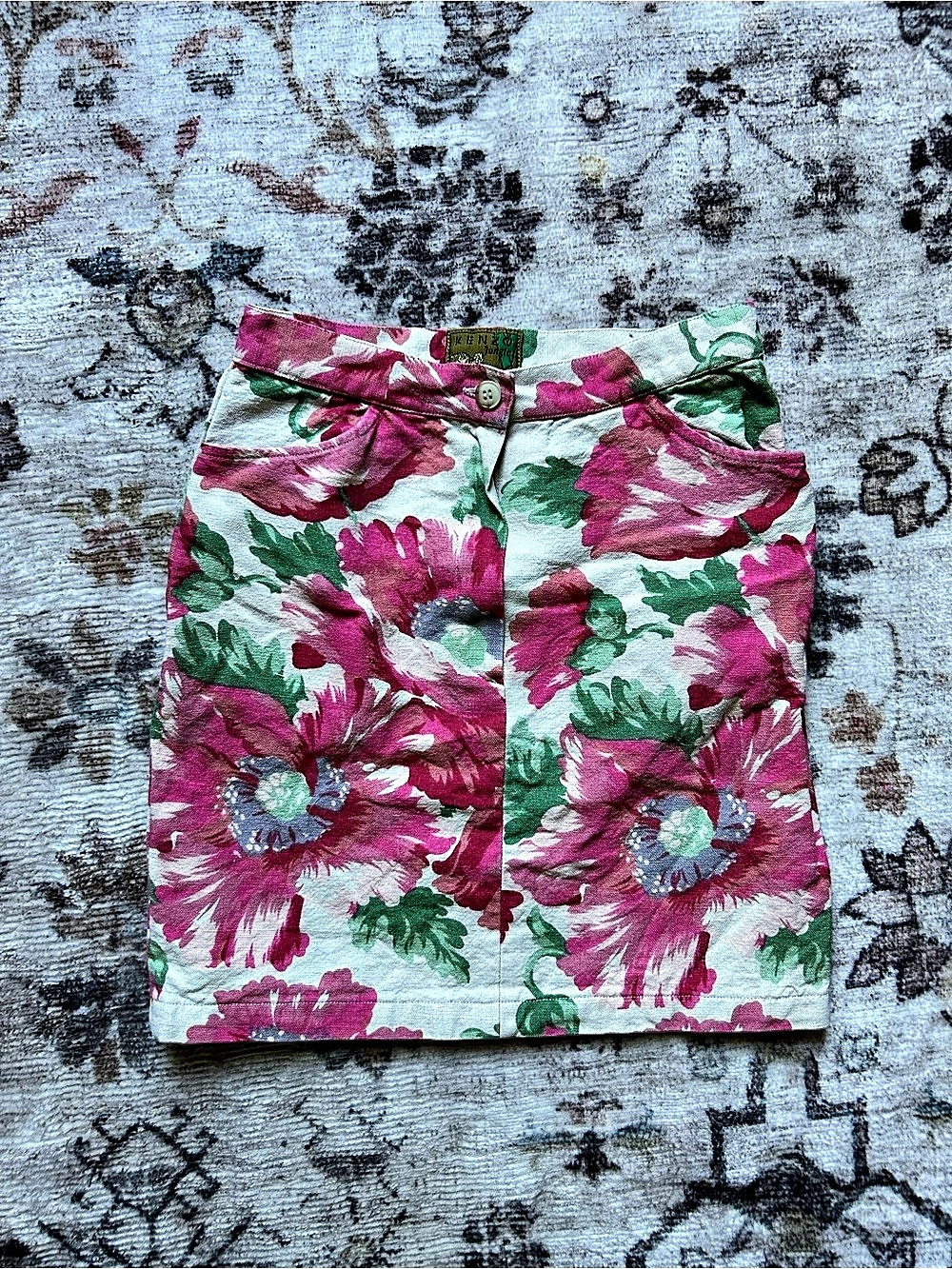 Vintage Kenzo Jungle Linen Floral Mini Skirt
